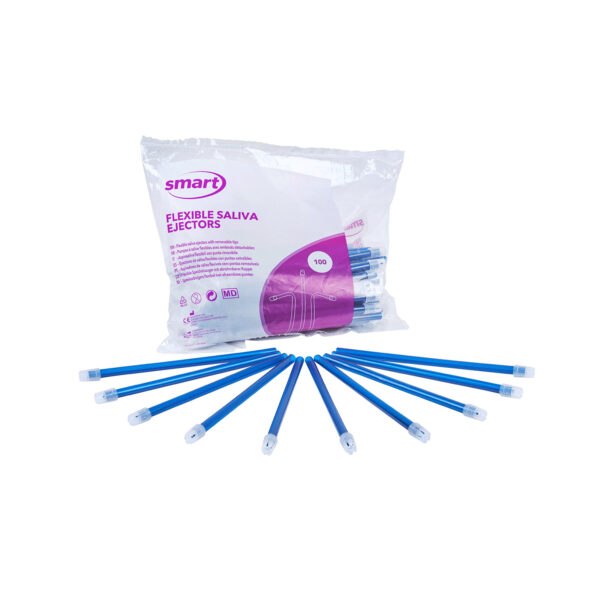 Pompes à salive bleues embouts détachables - Sachet de 100